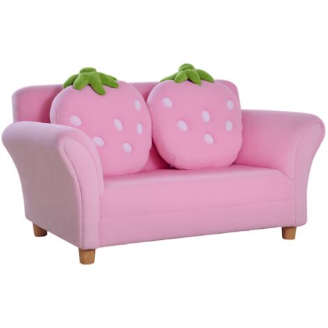 Fauteuil enfant canapé enfant effet velours corail, pieds en bois massif, assise en mousse, chaise enfant pour chambre, salle de jeux, 90 x 53 x 48 cm, rose (1/5)