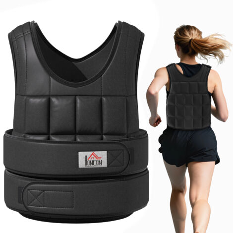 Giubbotto zavorrato 20 kg unisexe, 38 poids individuels, rembourrage, fermetures velcro, noir
