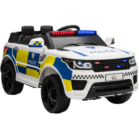 Voiture électrique enfant police 12V avec télécommande, sirène lumières, port USB musique, 110x68x52cm, blanc (1/5)