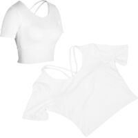 T-shirt de sport blanc pour femme - Taille M, manches courtes pour le yoga et le fitness