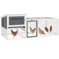 Poulailler pour poules avec abri, nichoir de ponte et enclos extérieur, 214x101x91.5 cm, gris