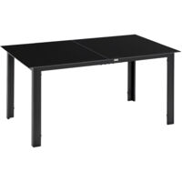 Tavolo da Giardino Rettangolare per 6 Persone con Piano in Vetro e Alluminio, 150x90 cm, Nero