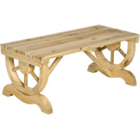 Panchina da Giardino 2 Posti a Doghe con Gambe a Ruota di Carro, in Legno, 98x50x39.5 cm, color Legno