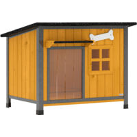 Cuccia per cani esterno legno acciaio anti-morso, tetto apribile tenda porta, jaune