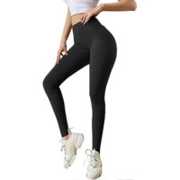Leggings de sport 2024 pour femmes, taille haute aérodynamique, élastiques, effet push-up, pour le yoga et la course à pied, noirs, taille L.
