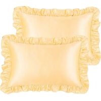 Ensemble de 2 taies d'oreiller à volants de luxe, housse d'oreiller rétro en satin soyeux avec volant, taies d'oreiller en satin 85 g/m² avec fermeture enveloppe, tailles standard et queen, couleur or