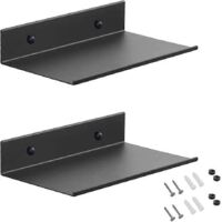 Étagères murales métalliques 2024, lot de 2 étagères flottantes noires de 20 cm, étagère de douche murale, étagère rectangulaire murale avec trous et vis pour le salon.