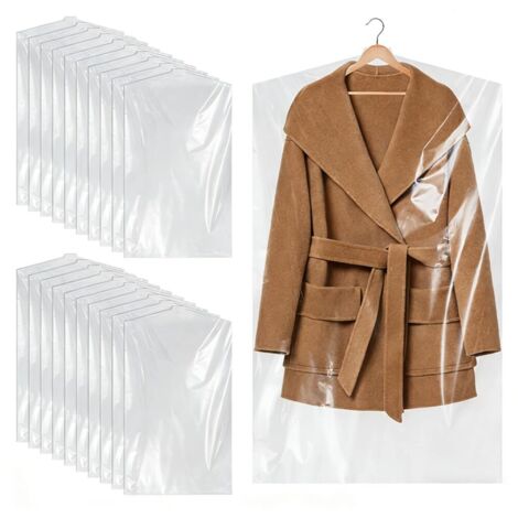 20 Pièces Housses de Vêtements Transparents 60×180CM Housse de Vêtements Pressing Plastique Housses de Vêtements pour Blazers,Manteaux,Robes,Chemises
