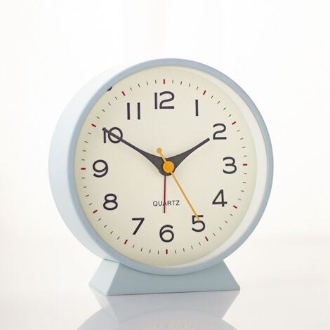 Réveil Matin analogique  – Réveil rétro en métal, Silencieux sans tic-tac, à Pile avec lumière Nocturne, pour Chambre, Bureau ou Table de Chevet (Bleu Clair) (1/5)