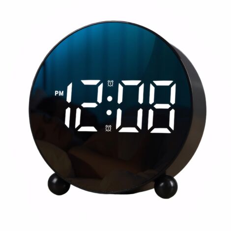 Horloge de bureau simple pour chambre à coucher, bureau, maison, grand écran LED, réveil moderne à quartz silencieux avec , double alarmes indépendantes, brancher, noir (1/5)