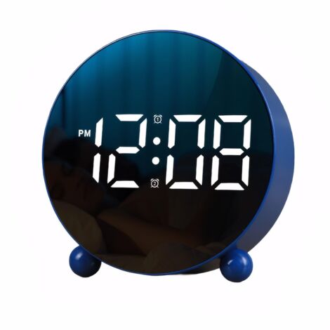 Horloge de bureau simple avec grand écran LED, double alarmes indépendantes, réveil moderne à quartz silencieux avec , bureau, brancher, bleu (1/5)