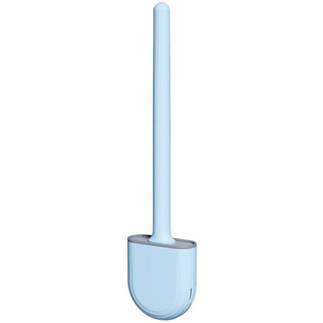 Brosse WC en silicone avec poils flexibles - Avec support à séchage rapide - Pour salle de bain - Bleu moderne (1/5)