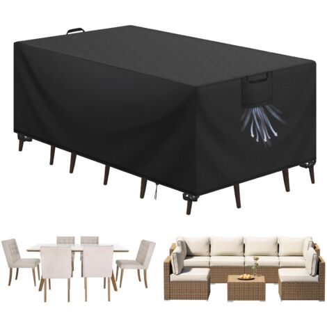 Housse Salon de Jardin Bâche Table de Jardin Tissu Oxford 420D Couverture de Protection Meubles Exterieur Imperméable, Coupe-Vent, Anti-UV Housse de Meubles en rotin, Noir, 213x132x74 cm (1/5)