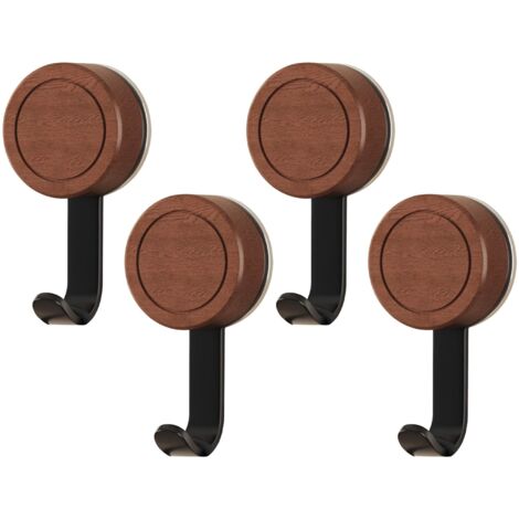 Crochet Ventouse Salle de Bain, 4 Crochet Adhesif Mural en Bois, Réutilisables Crochets Adhesifs Muraux, Crochet Plafond Sans Percer pour Salle de Bain Cuisine (Noir) (1/5)