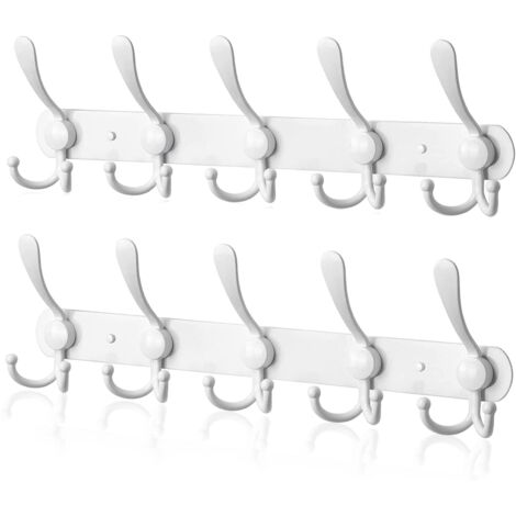 Porte Manteau Mural en Acier Inoxydable, Patères Porte Manteaux Crochet Mural pour Manteaux Serviettes Peignoirs (Blanc, 15 Crochets, 2pcs)