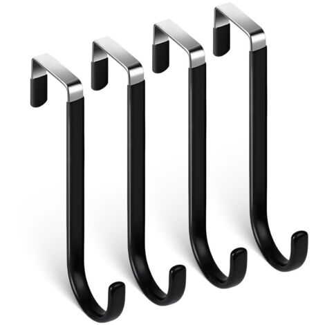 Crochet de Porte, 4 x Patère Porte , Crochets pour Rebord de Porte Tiroir, Porte Manteau pour Porte, Tiroir, Placard Armoire, Salle de Bains, Cuisine -Noir (1/5)