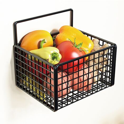 Panier de rangement mural,paniers de cuisine suspendus,paniers suspendu en fil métallique, panier à fruits mural sans perçage,Corbeille Rangement Fruit Métal,Panierss de Fruits et Legumes (Black)