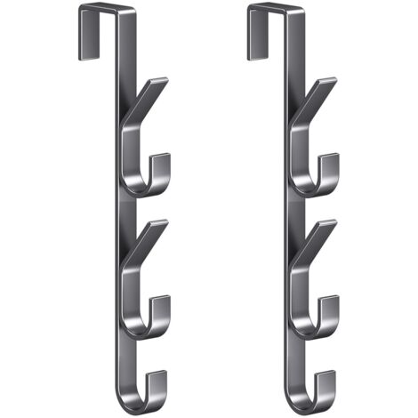 Lot de 2 crochets de porte, crochets verticaux en métal, porte-sacs de porte, l'épaisseur de la porte applicable est de 3,0 à 4,1 cm, avec 5 crochets, porte-serviettes de porte vertical, pour (1/5)