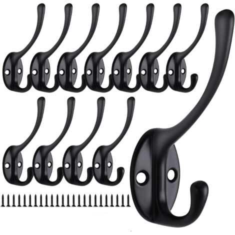 12 Pièces Patère Murale, Rétro Crochet Porte Manteau Métal, Vintage Noir Crochets Mural Muraux Double Manteaux Patères Coat Hooks avec Vis pour Porte Manteau Salle de Bain Cuisine (1/5)