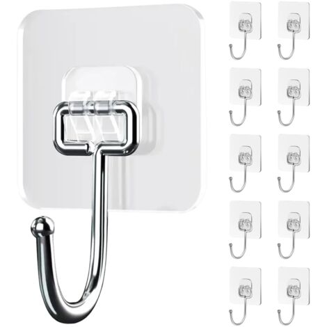 10 Pièces Crochet Adhesif Mural (max 30 kg) Extra Solides, Autocollants Transparents, étanches et Sans Traces pour Crochets Muraux, Crochets de Plafond, Salle de Bain, Ustensiles de Cuisine (1/5)
