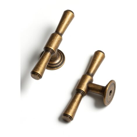 Boutons d'armoire en laiton antique à trou unique – Poignées en alliage de zinc pour placard de cuisine, salle de bain, commode (5, laiton antique, bouton en T)