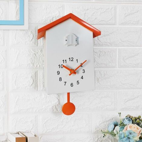 Horloge à coucou vintage avec pendule et voix, décoration murale pour maison, salon, bureau (blanc + orange) (1/5)