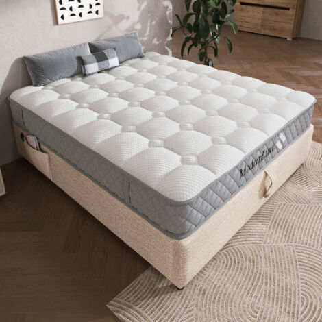 Materasso in schiuma a freddo 180×200 cm, Materasso Matrimoniale con 7 Zone, molle insacchettate, H3, senza Materasso, Bianco