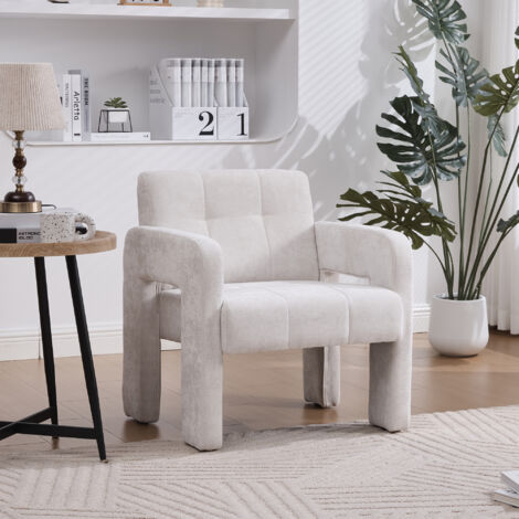 Poltrona da Salotto con Seduta Imbottita, Braccioli Ergonomici e Schienale Confortevole, Ciniglia, Beige