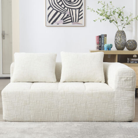 Divano Chaise Longue 2 Posti, con Tasche Laterali, Cuscino Incluso e Seduta Imbottita, Ciniglia, Beige