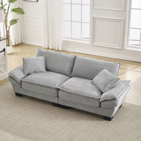 Divano Lineare 2 Posti, Seduta Extra Profonda con Braccioli Imbottiti e 2 Cuscini, Velluto Grigio Chiaro, 224 × 81 × 81 cm