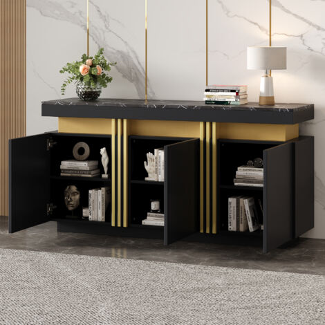 Madia con 3 Ante e 6 Vani, Ripiani Regolabili, per Soggiorno Ingresso o Ufficio, 140 × 38 × 70 cm (1/5)