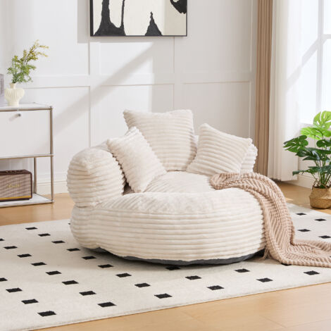 Poltrona Sacco con Schienale Alto e Braccioli, Sedia da Pavimento per Gioco e Relax, Velluto a Coste, Beige, 108 x 108 x 52 cm (1/5)
