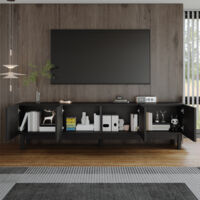 Mobile TV con 4 Ante e Ripiani, Frontali Ondulati senza Maniglie, per Soggiorno, MDF e Pannelli di Particelle, Nero, 169 × 34 × 45.5 cm