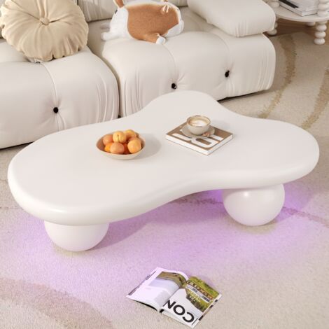 Mesa de Centro Forma de Nube con LED de 16 Colores y Bordes Redondeados para Salón, Blanca, 95 x 62.5 x 32 cm