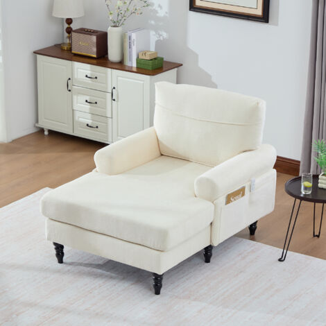 Sillón con Asiento Ancho, Respaldo Envolvente, Reposabrazos y Bolsillos Laterales, Chenilla Beige