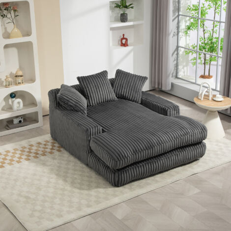 Chaiselongue con 3 Cojines, Diseño Ergonómico, Respaldo Grueso y Asiento a Ras de Suelo, Pana, Gris Oscuro