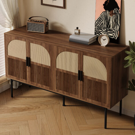Aparador con 4 Puertas y Bisagras Amortiguadas, para Salón o Entrada, MDF, Natural, 140 × 40 × 80 cm (1/5)