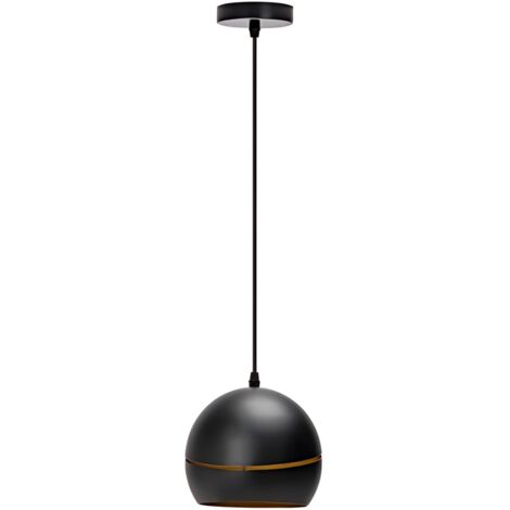 Suspension demi-sphère en fer noir et or, culot E27, décoration luxueuse pour toutes les pièces. (1/3)