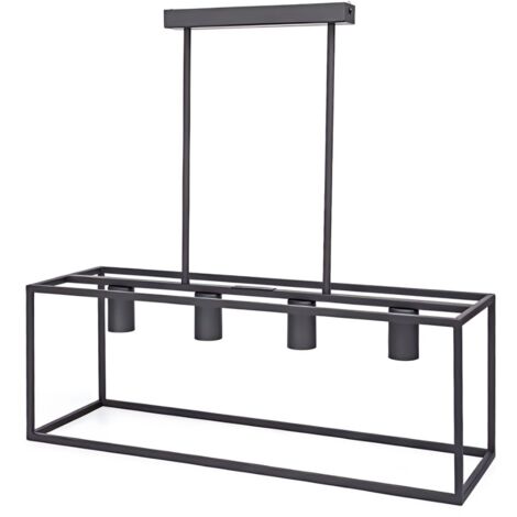 Suspension rectangulaire en métal noir avec 4 ampoules, culot E27, style moderne pour salle à manger (ampoules non incluses) (1/3)