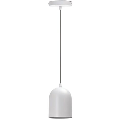 Suspension minimaliste en fer blanc, culot E27, pour un décor moderne. (1/2)