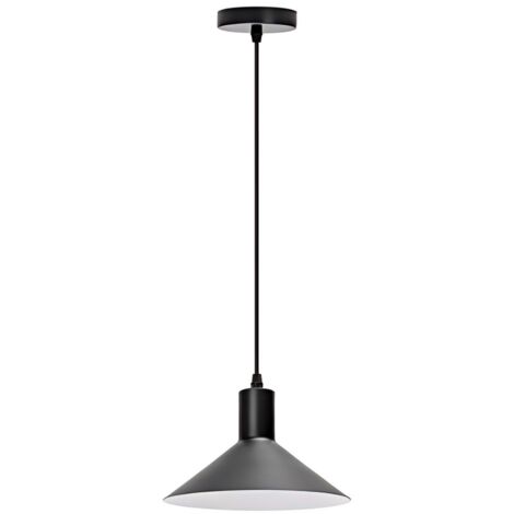 Suspension minimaliste en fer noir, culot E27, décor nordique pour espaces modernes. (1/3)