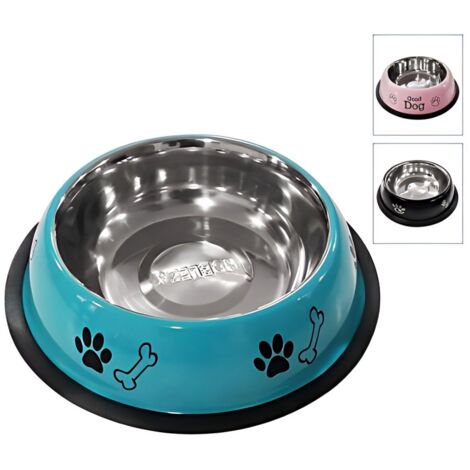 Gamelle antidérapante en acier inoxydable pour animaux de compagnie avec motif, ensemble de 3 couleurs assorties, capacité de 475 ml. (1/4)