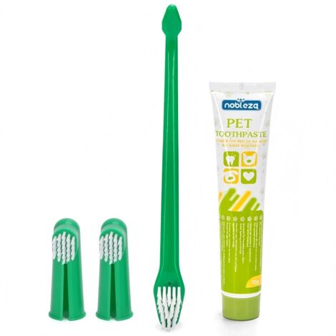 Kit d'hygiène bucco-dentaire pour animaux de compagnie avec dentifrice et brosses, 3 pièces pour chiens et chats (1/4)