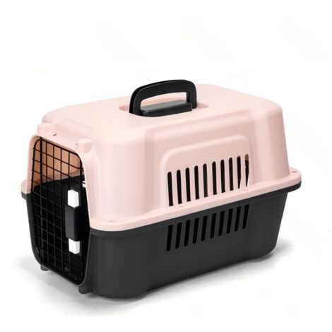 Cage de transport bicolore pour animaux de compagnie avec plateau hygiénique, ventilée et résistante. (1/3)
