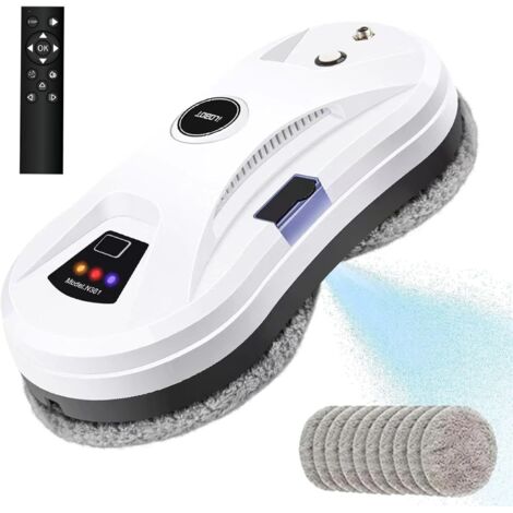 Robot Nettoyeur de Vitre-Robot Laveur de Vitre Automatique avec Pulvérisation d'eau- Robot Lave Vitre 5600pa de Aspiration puissante-Navigation Intelligente-avec Télécommande et 10 Chiffons