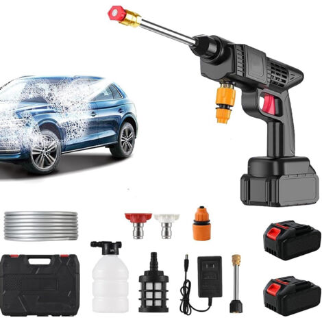 Nettoyeur de voiture portable sans fil, pistolet nettoyeur haute pression avec batterie et chargeur inclus, pistolet à jet hydrodynamique 6 en 1 pour l'arrosage de la voiture, de la maison et du jardi