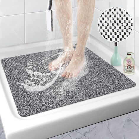 Tapis de douche antidérapant en PVC – Dimensions 60 x 60 cm – Drainage rapide – Texture douce pour confort pieds – Séchage rapide gris (1/5)