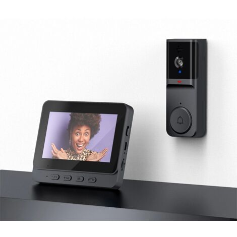 Sonnette Caméra sans Fil HD Vision Nocturne Interphone Grand Angle Vidéo Visiophone lP65 étanche Sonnette Vidéo sans Fil avec Ecran 4,3P Batterie Grande Capacite Surveillance Haute Endurance Doorbell (1/5)