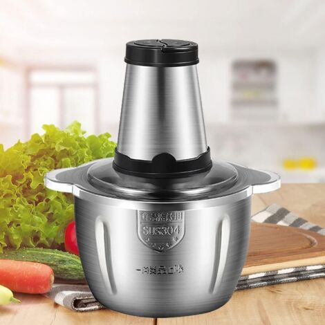 Hachoir à viande électrique 2L – Acier inoxydable – Moteur puissant 300W – 2 vitesses de contrôle – Pour viande, légumes, fruits, noix