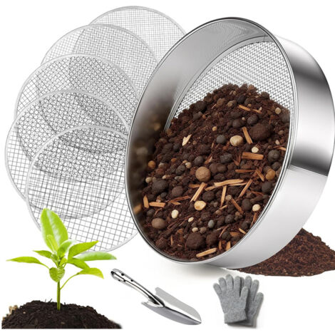 Tamis de Jardin en Acier Inoxydable,5 en1 Tamis Jardin Rond 30 cm,avec 5 Tamis Interchangeables (1/5)